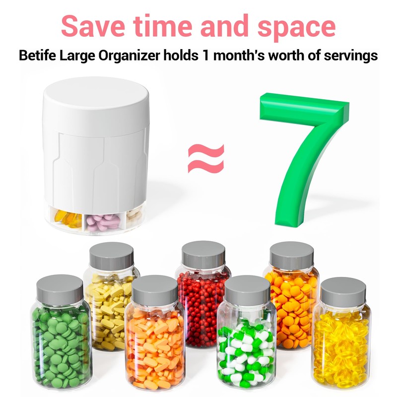 Betife Extra Large Supplement Organizer,Weekly Pill Organizer Bottle, Daily Pill