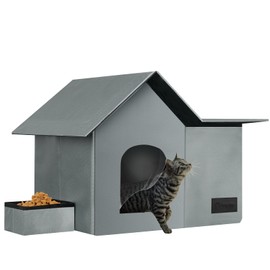Cat Houses for Outdoor Cats-Large Weatherproof Cat Bed for Indoor Cats,Collapsible Warm Feral Cat Shelter with Removable Soft Mat and Bowl for Winter