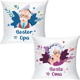 Namalu Pack of 2 Best Grandma and Best Grandpa Gifts Cushion Covers 45 x 45 cm Decorative Cushion Covers Birthday Gift for Grandma and Grandpa Gifts from Granddaughter Grandson for Grandparents