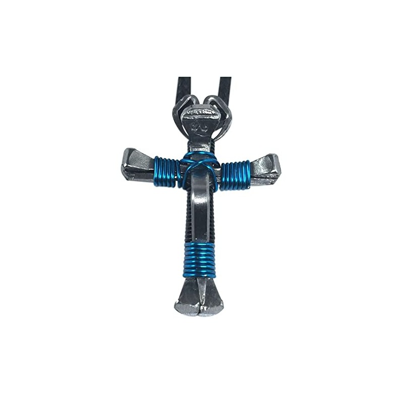 5 Nail Horseshoe Nail Cross Necklace - Black/Blue