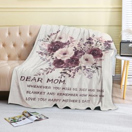coedoaes Fleece Blanket - 50x60in Mom from Daughter Birthday Heartfelt Message Floral Loving Throw Blankets,Soft Cozy Lightweight, Ideal for Living Room Home Decor