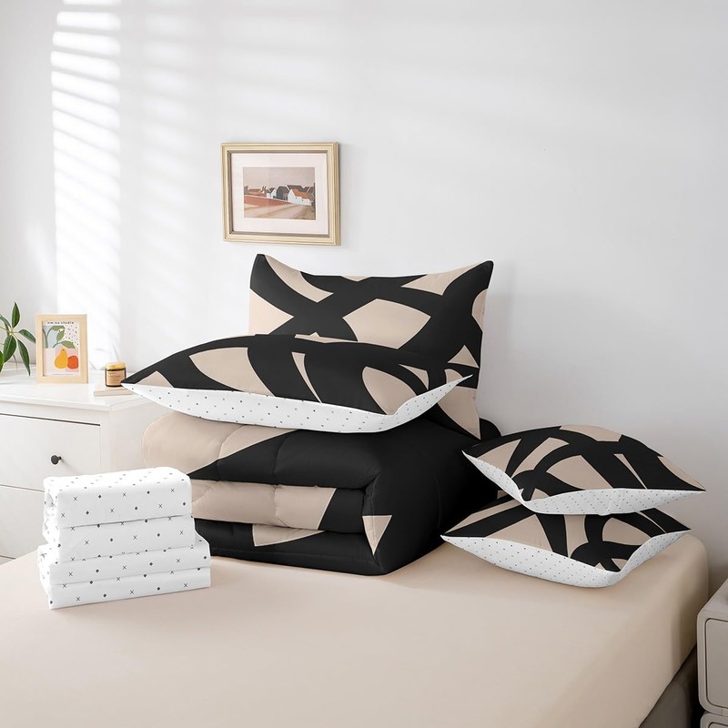 Feelyou Adults Black and Dark Tan Comforter Set Queen 7