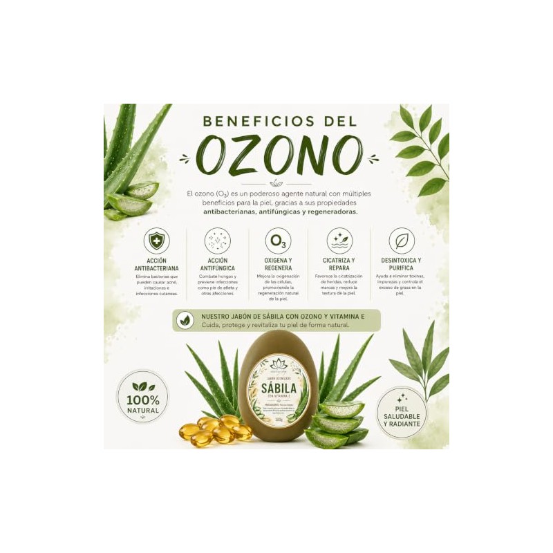 Jabón Orgánico Artesanal De Sábila con Aceite Ozonizado y Vitamina