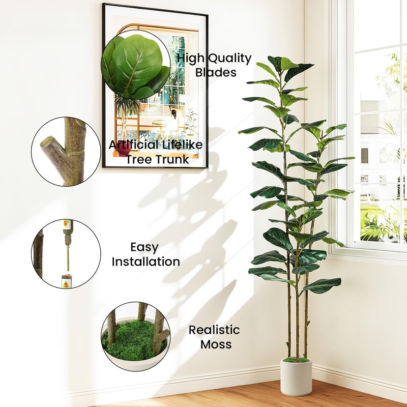6ft Artificial Fiddle Leaf Fig Tree with Green Moss