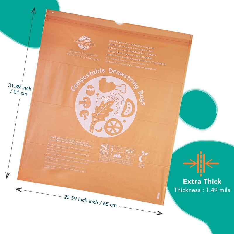 Moonygreen Compostable Trash Bags 13 Gallon, Drawstring Bin Bags, Heavy