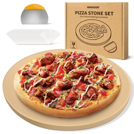 16 Inch Round Pizza Stone for Oven - Cordierite Baking Stone for Pizza, Cookies & Bread, Even Heating, Thermal Shock Resistant, Grill Pizza Stone with Stainless Steel Cutter & 20 PCS Parchment Papers