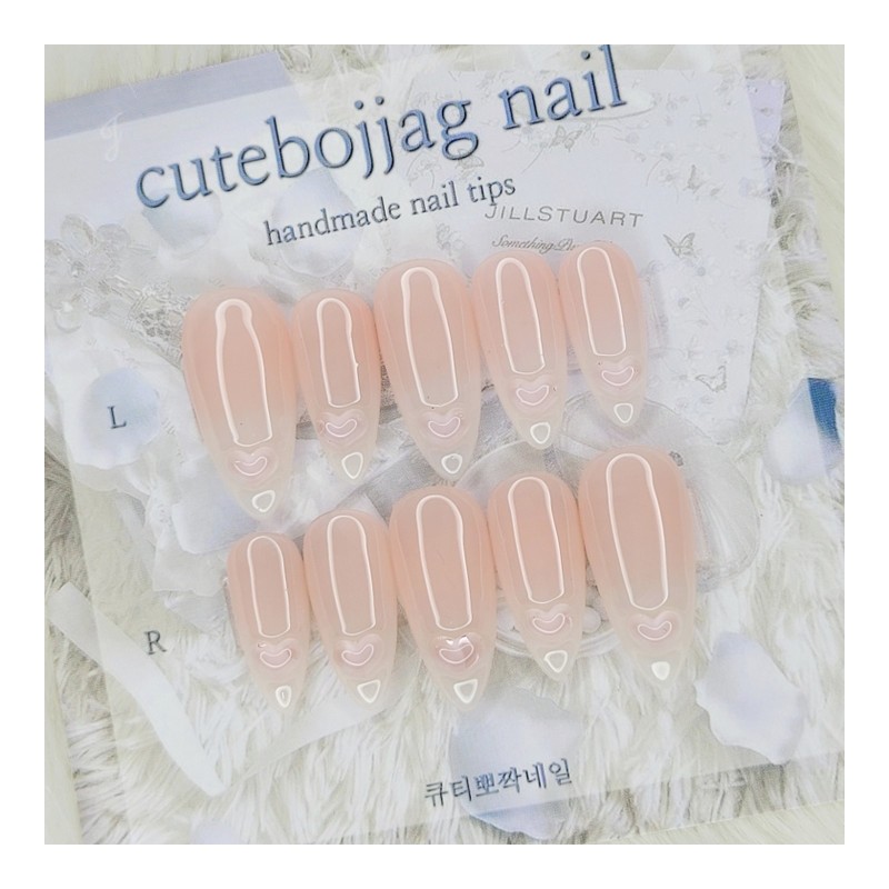 Baby Boomer Heart Handmade Nail Tips - Square S /