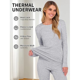 ANRABESS Thermal Underwear for Women Long Johns Fleece Lined Base Layer Pajama Set Cold Weather Top Bottom Winter Clothing Grey X-Large