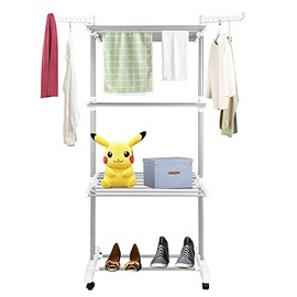Bigzzia Clothes Drying Rack Folding Clothes Rail 3 Tier Clothes Horses Rack Stainless Steel Laundry Garment Dryer Stand with Two Side Wings