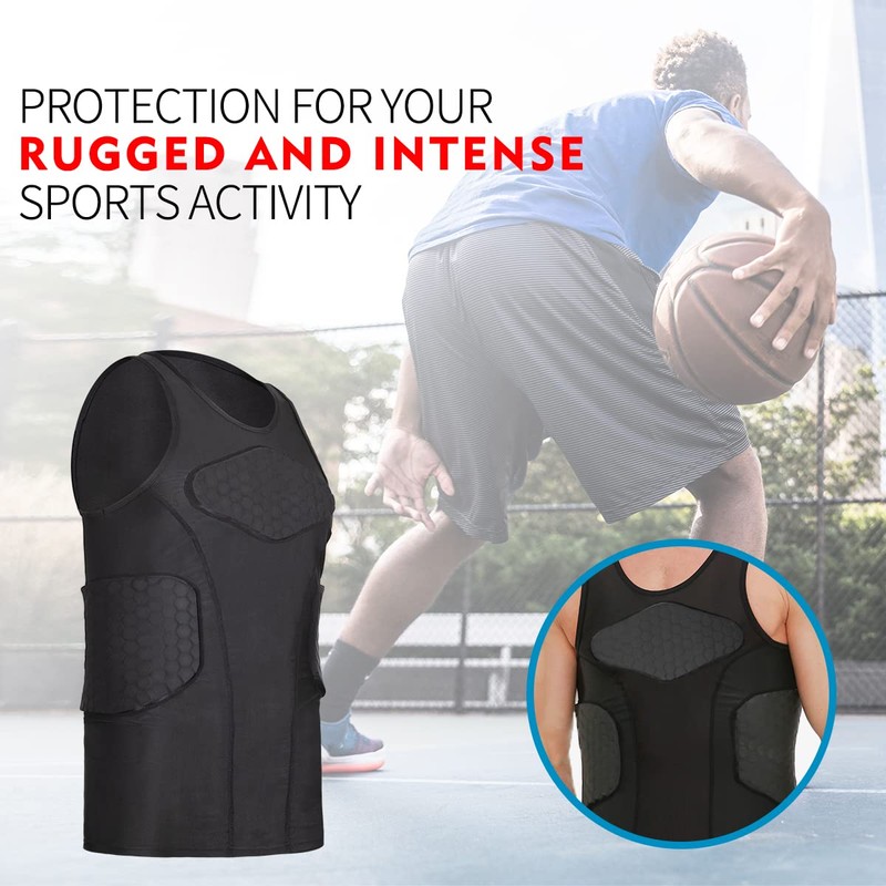 DGYAO Rugby Padded Compression Vest Sleeveless Shirt Chest Rib Back