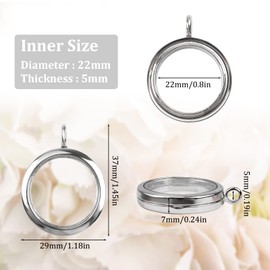 WANDIC Shiny Photo Charms, 4 Pieces Silver Round Memory Locket Pendant Bridal Wedding Bouquet Charms For Photo Or Decoration 30mm