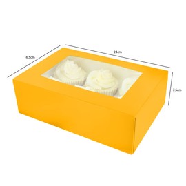 Baked with Love 6/12 Cupcake Box, Twin Pack, Sunflower Cupcake Boxes to Carry Tasty Treats, Includes Dual Insert for 6 Standard Cupcakes or 12 Mini Cupcakes, Pack of 2 Yellow Boxes