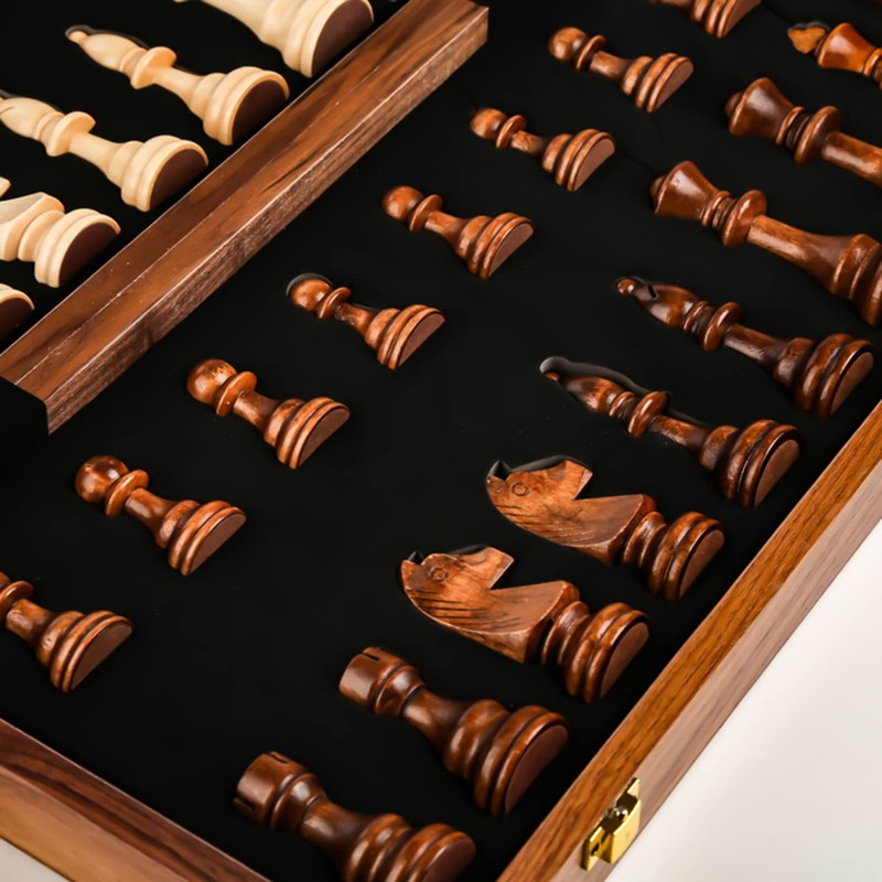 15'' Walnut Chess Set with Storage Board for Adults &
