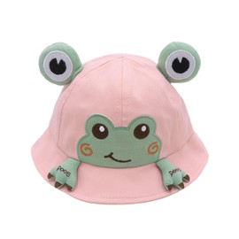 RARITYUS Wide Brim Sun Protection Hat Funny Summer Packable Fisherman Cotton Cute Frog Mouse Ear Bucket Hat for Kids Toddler (Pink Frog)