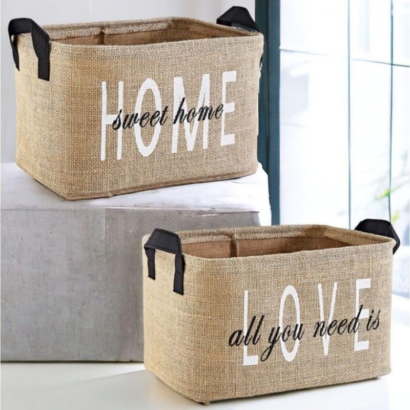 PRENDİ HOME S2-102 Set of 2 Foldable Jute Storage Baskets