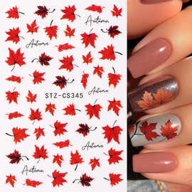 Fall Nail Art Stickers Fallen Leaves Nail Stickers for Nail Art 6 Sheets 3D Self-Adhesive Nail Decals Autumn Maple Leaves Nail Design Sticker Manicure Accessories for Women Thanksgiving Day
