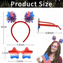 Patriotic Star Headband and Star-Shaped Glasses Set – Red White Blue Head Bopper Costume Dress-Up Accessories for 4th of July, Independence Day, Memorial Day, Veterans Day, Parades Party Favors