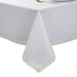 EHouseHome Faux Linen Tablecloth with Lace Trim - Waterproof/Spill Proof/Stain Resistant/Wrinkle Free/Oil Proof - for Banquet, Parties, Dinner,Wedding,Holiday,White Rectangle 60x102Inch