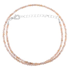 Natural Golden Moonstone Gemstone Full Beaded Choker Necklace, Energy Healing Crystals, Silver Plated Chain, Gift for Women, Birthday, Gemstones Jewelry, Statement Necklace 18 inch