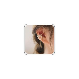 Inateannal Pearl Cuff Chain Earring Non Pierced Ear Wrap Earrings Magnetic Ear Clip Chain Hypoallergenic Earrings Jewellery for Women Girls, Pearl