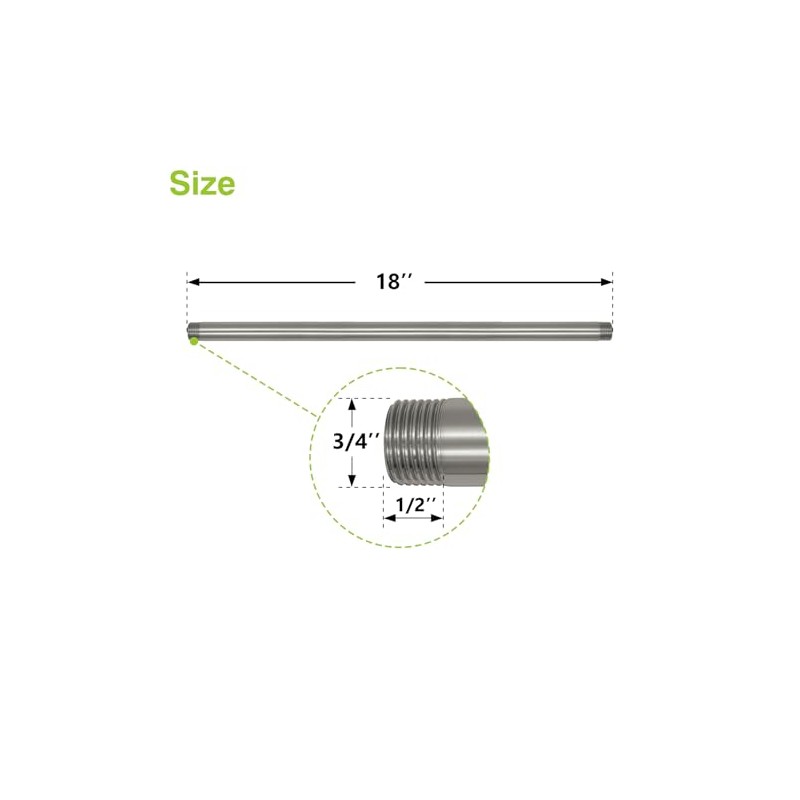 Naiture Brass 1/2" IPS X 18" Long Heavy Duty Threaded