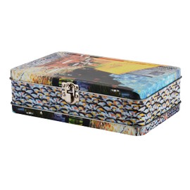 DaHo Metal Storage Box with Hinge for Office, School, Home, Makeup, Arts & Crafts and Accessories (Cafe Terrace At Night)