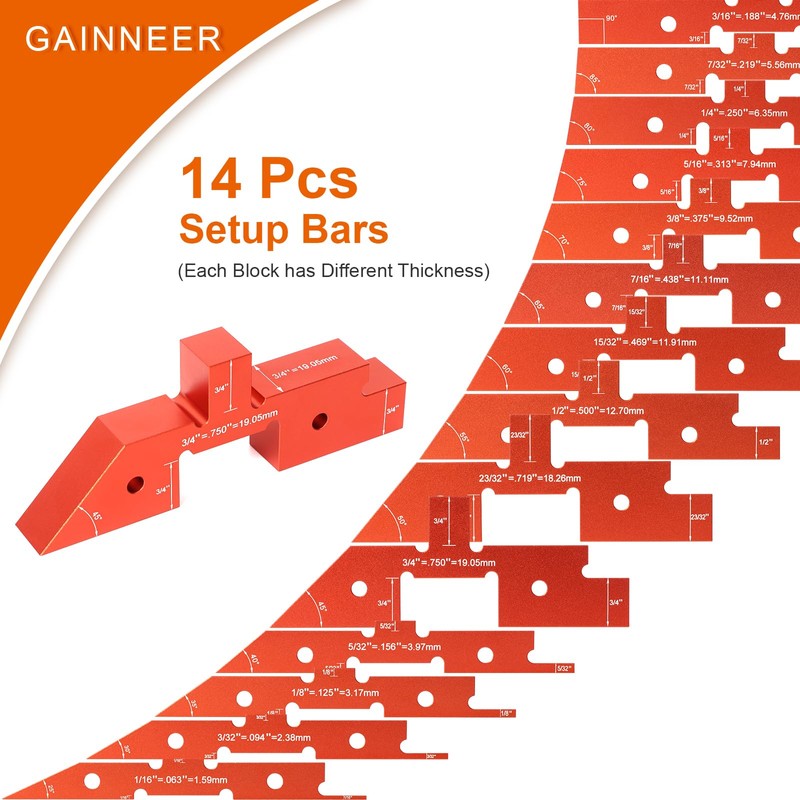GAINNEER Router Table Setup Bars - 14 Pcs Precision Woodworking