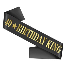 40th Birthday King Sash, Happy 40th Birthday Sash for Men Black Sash with Gold Foil Letter 40th Birthday King Gifts Party Decorations Favors