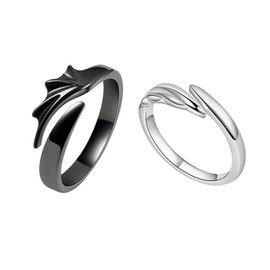 GAUEIOUR Couple Matching Rings,Adjustable Angel and Devil Rings for Men and Women, Minimalist Couple Alloy Ring Set, Promise Jewelry, Symbol of Love, Jewelry Gifts (1 Pair, Black and Silver)