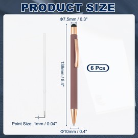 PATIKIL Ballpoint Pen with Stylus Tip, 6Pcs 2 in 1 Metal Black Ink 1.0mm Medium Point Stylus Pen for Touch Screens Office Desk, Rose Gold