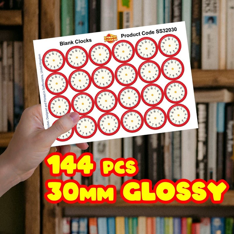 144 Blank Clocks - 30mm - Glossy Stickers for Teachers