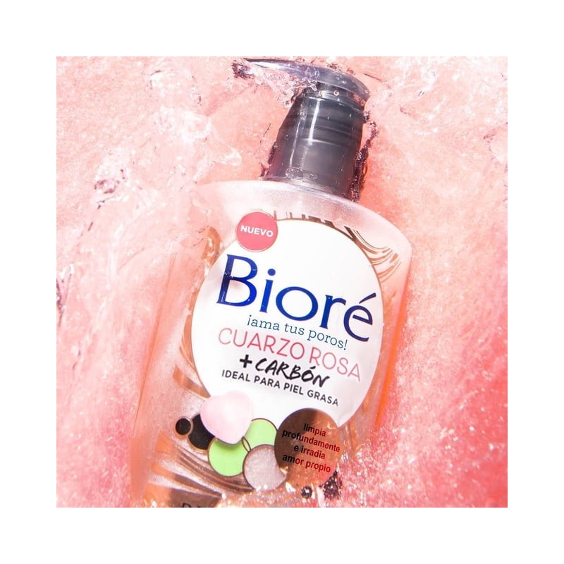 Limpiador purificador Bioré de uso diario cuarzo rosa y carbón