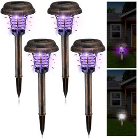 Qualirey 4 Pcs Solar Bug Zapper Waterproof Outdoor Mosquito Zapper Killer and Lighting Repellent Lamp for Indoor Outdoor Use Garden Patio, Purple and White Light(Plastic,Bronze)