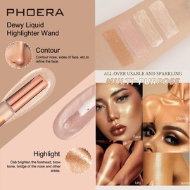PHOERA Pro Glow Liquid Highlighter Wand – Dewy Face & Body Shimmer Makeup – Long-Lasting Lightweight Illuminating Highlighter – Buildable, Vegan, 4 Shades (301 Champagne, One Size)