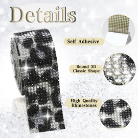 SEWJUN 3 Roll Crystal Rhinestone Ribbon, Self-Adhesive Silver Black Leopard Print Bling Diamond Stickers Wrap with 2mm Rhinestones Sticker for Arts Crafts Birthday Party DIY Event Car Phone Decoration