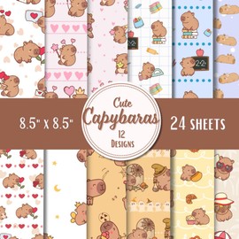 24Pcs Cute Capybara Scrapbook Paper, 8.5" x 8.5" Pattern Decorative Paper DIY Craft Paper-Cut for Birthday Card Making Photo Album Crafts Card Supplies