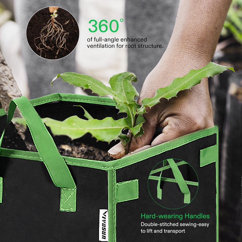 VIVOSUN 5 Pack 5 Gallon Square Grow Bags, Thick Nonwoven
