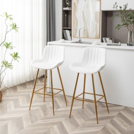 Sidanli Velvet Bar Stools with Gold Legs, Set of 2 Counter Height Stools for Kitchen Island, 29 Inch Modern Barstools with Swivel Leveling Feet, White