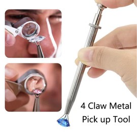 4-Claw Pick up Tools, Stainless Steel Piercing Ball Grabber Tweezers for Jewelry IC Chip Electronic Components Small Parts, 4 Prongs (Pack of 2 Gold)