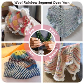 Cheriswelry 295 Yard Wool Rainbow Yarn for Crocheting 2mm Hand Knitting Threads Colorful Wool Yarn for Knitting Soft Cotton Segment Scarves Yarns for Sweater Scarf Fabric Needlework Craft