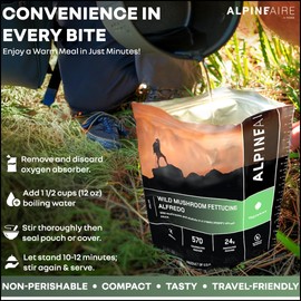 AlpineAire Foods Wild Mushroom Fettuccine Alfredo 5.43 Oz Vegetarian Freeze-Dried Meal, 630 Calories, 27g Protein Just Add Water Perfect for Camping, Hiking, and Emergency Food Storage Pack of 1