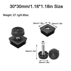 4-Pack Furniture Leveler Chair Leg Leveling Feet Square Tube Insert Kits 30 x 30mm M8 Threaded Furniture Feet End Caps, Black