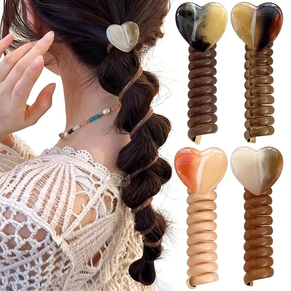 4 Stück Spiral Haargummi Spirale Haargummis Mädchen Spiralhaargummi Mit Herz