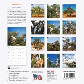 RED EMBER Tree Goats 2025 Wall Calendar 12 Month | 12" x 24" Open | Thick & Sturdy Paper | Giftable | Calendar 2025