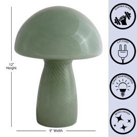 Urban Lifestyle 12" Green Striped Glass Mushroom Lamp, Modern Retro Table Lamp for Bedroom, Living Room, or Office Décor