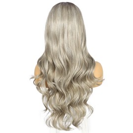 Sapphirewigs Grey 13x4 Lace Front Wig Synthetic Body Wave Balayage Kanekalon Futura Wig Party Date Daily Wear Natural Looking Wig 26inch