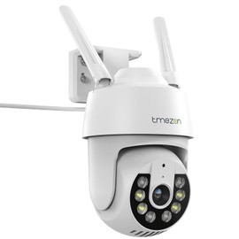 TMEZON Surveillance Camera Outdoor, 2K Wireless PTZ WLAN IP Camera Outdoor Camera with Colour Night Vision, PIR Motion Sensor, Siren/White Light Alarm, 2.4GHz WiFi (PTZ Camera)