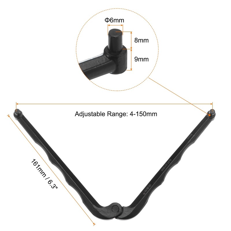 sourcing map Adjustable Face Spanner 6mm Dia 4-150mm Opening Range