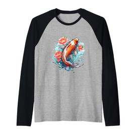 Cherry Blossom Koi Fish Japanese Sakura Graphic Art Raglan Baseball Tee
