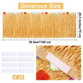 Fovths Luau Grass Table Skirt 36 feet x 29.5 inch Fringe Banner Grass Table Skirt Natural Hawaiian Straw Grass Skirt for Tiki Bar Roof Summer Beach Tropical Party Decorations, Straw Yellow